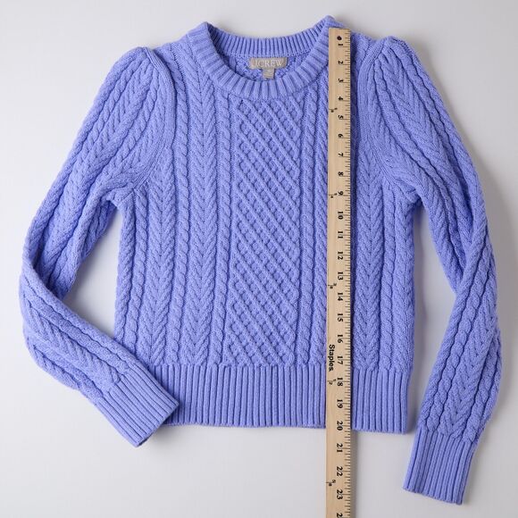 J.Crew Womens XS Cropped Cable Knit Sweater Puff Sleeve Preppy Cottagecore Soft - Picture 6 of 8